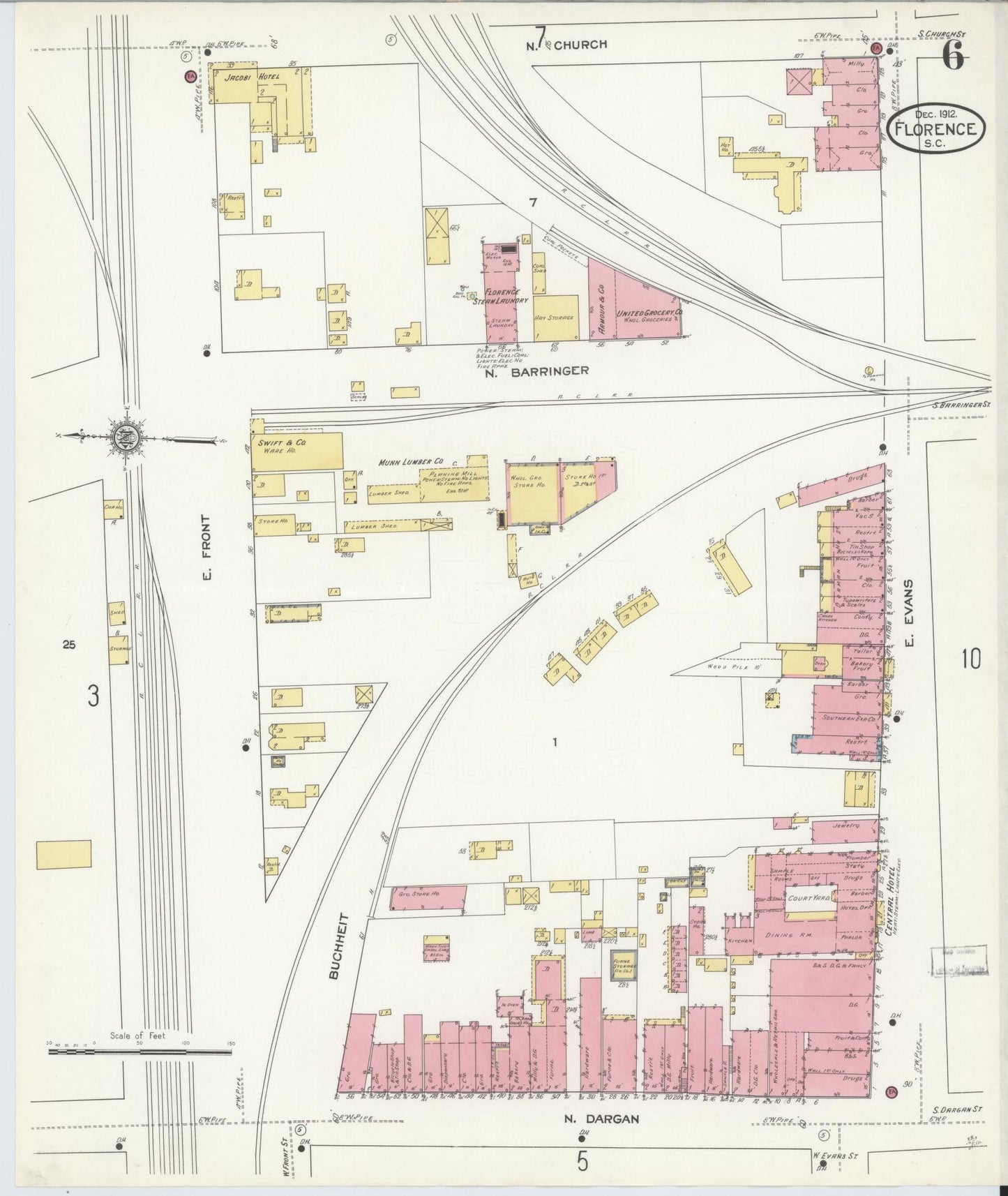 Sanborn Fire Insurance Map from Florence, Florence County, South Carolina (1912), Sheet #0006 - Complete Map Set gallery image, historic Sanborn map, vintage wall art, South Carolina South Carolina