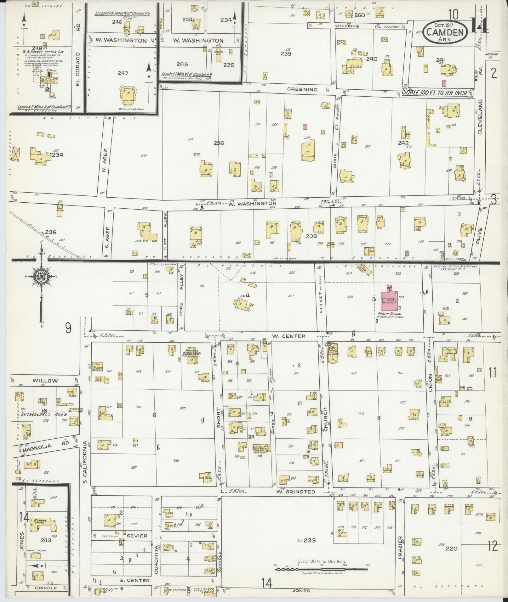 Sanborn Fire Insurance Map from Camden, Ouachita County, Arkansas (1917), Sheet #0014 - Complete Map Set gallery image, historic Sanborn map, vintage wall art, Arkansas Arkansas