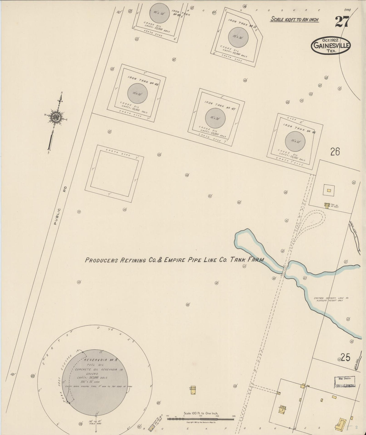 Sanborn Fire Insurance Map from Gainesville, Cooke County, Texas (1922), Sheet #0027 - Complete Map Set gallery image, historic Sanborn map, vintage wall art, Texas Texas