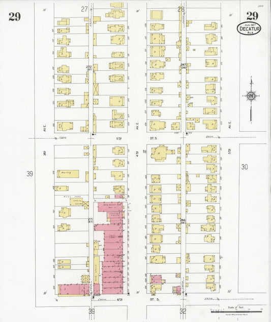 Sanborn Fire Insurance Map from Decatur, Morgan County, Alabama (1927), Sheet #0029 - Historic Sanborn Fire Insurance Map Print, vintage old map wall art, antique decor, genealogy gift, Alabama Alabama map