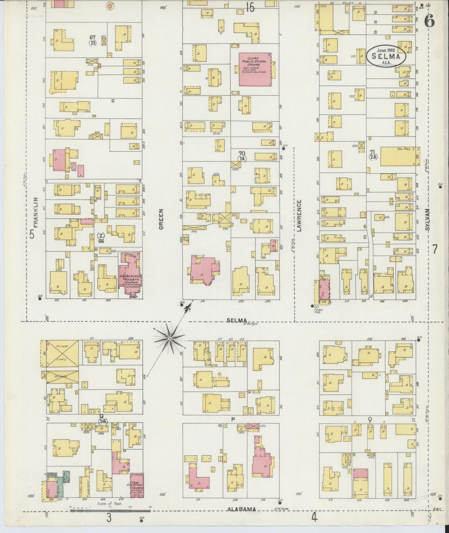 Sanborn Fire Insurance Map from Selma, Dallas County, Alabama (1903), Sheet #0006 - Complete Map Set gallery image, historic Sanborn map, vintage wall art, Alabama Alabama