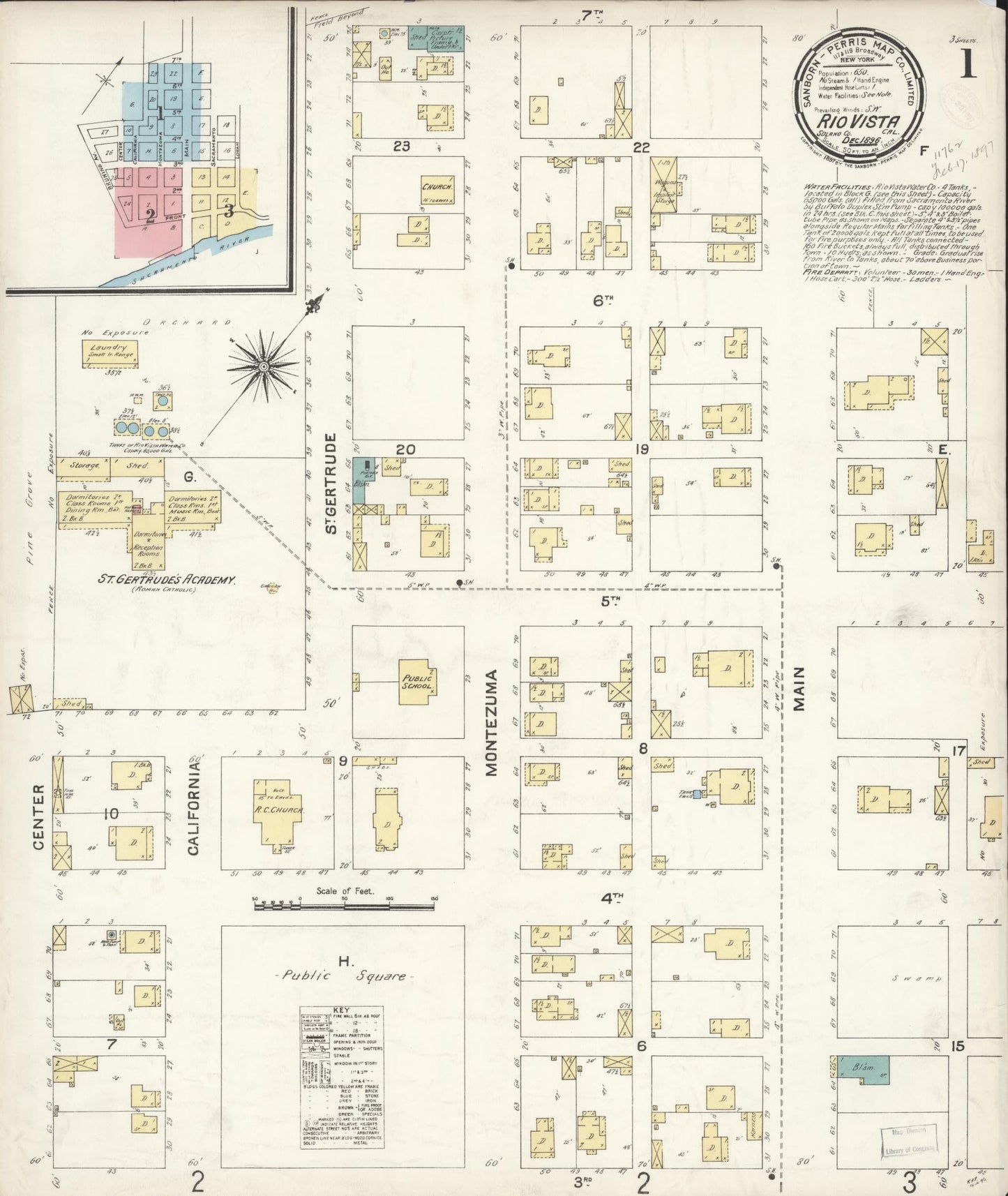 Sanborn Fire Insurance Map from Rio Vista, Solano County, California (1896), Sheet #0001 - Complete Map Set gallery image, historic Sanborn map, vintage wall art, California California