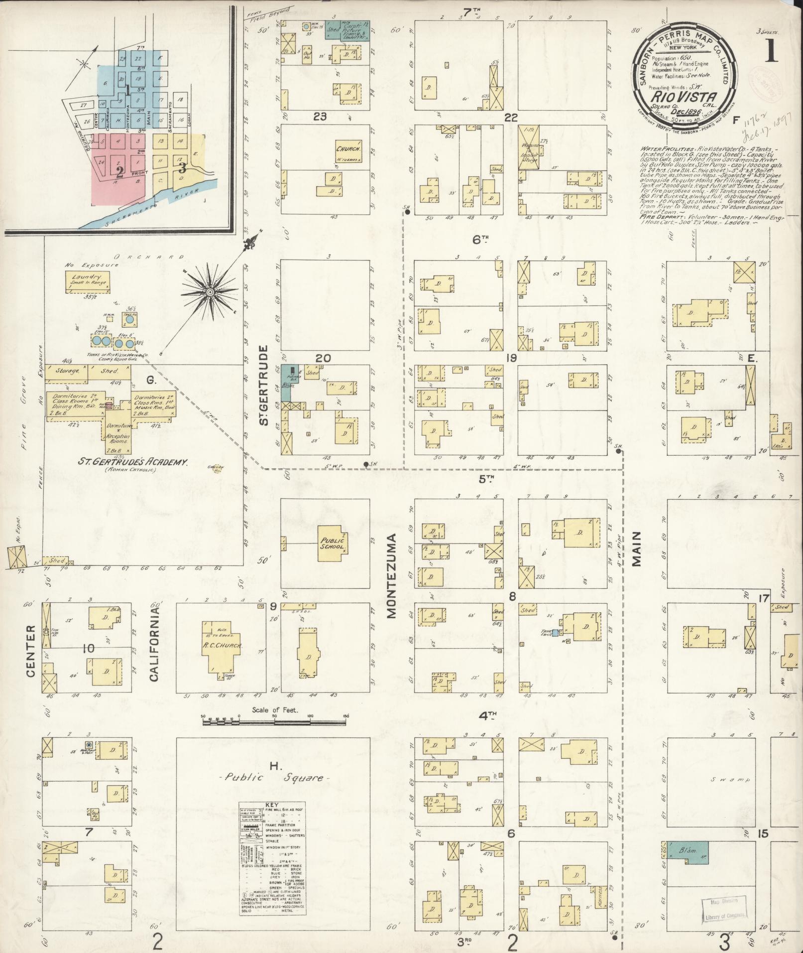 Sanborn Fire Insurance Map from Rio Vista, Solano County, California (1896), Sheet #0001 - Complete Map Set gallery image, historic Sanborn map, vintage wall art, California California