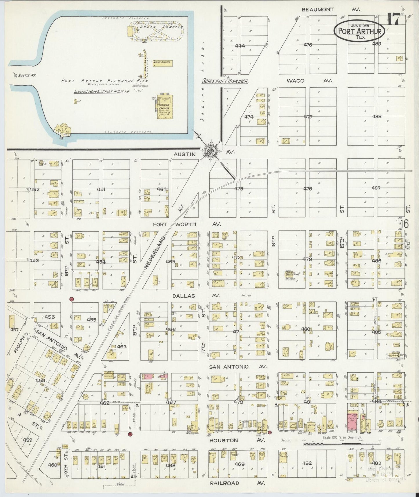 Sanborn Fire Insurance Map from Port Arthur, Jefferson County, Texas (1915), Sheet #0017 - Complete Map Set gallery image, historic Sanborn map, vintage wall art, Texas Texas