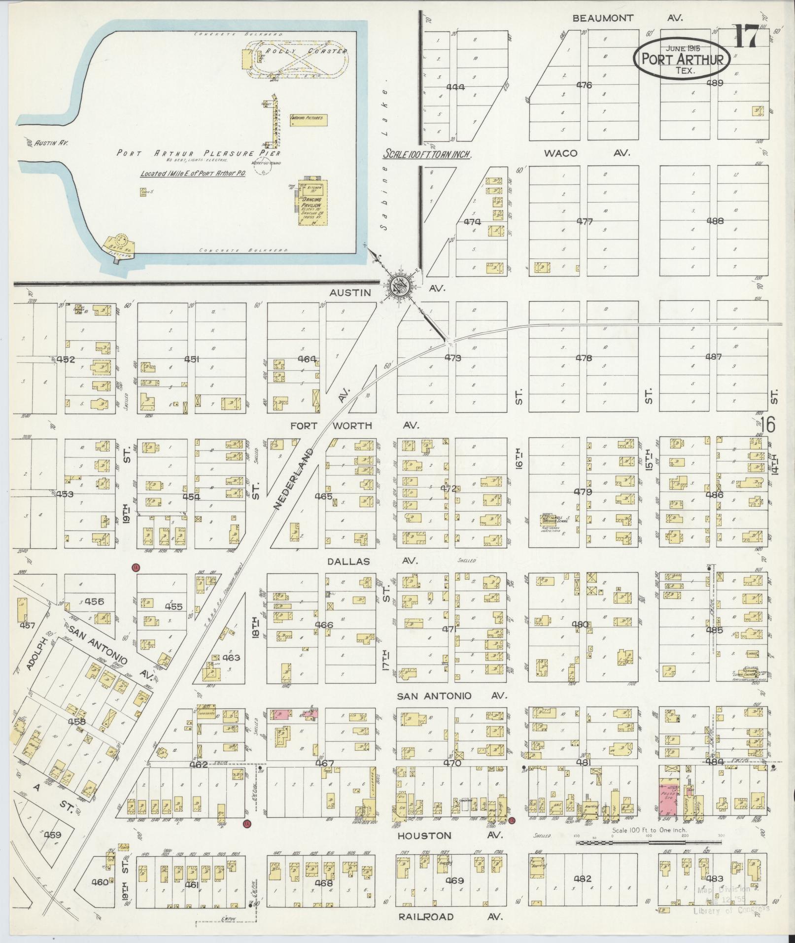 Sanborn Fire Insurance Map from Port Arthur, Jefferson County, Texas (1915), Sheet #0017 - Complete Map Set gallery image, historic Sanborn map, vintage wall art, Texas Texas