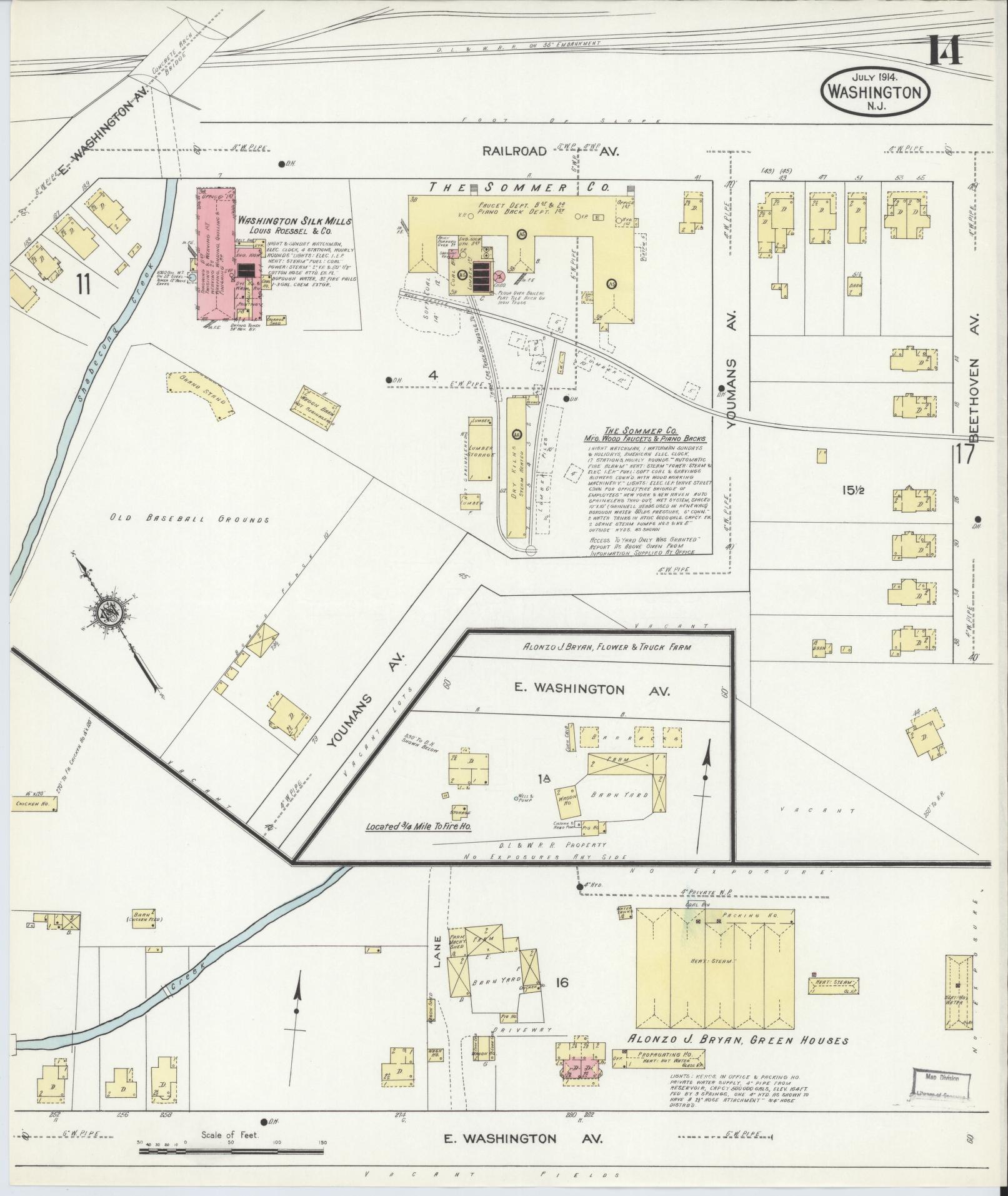 Sanborn Fire Insurance Map from Washington, Warren County, New Jersey (1914), Sheet #0014 - Historic Sanborn Fire Insurance Map Print, vintage old map wall art, antique decor, genealogy gift, Washington Washington map