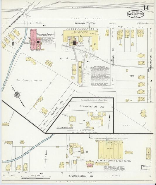 Sanborn Fire Insurance Map from Washington, Warren County, New Jersey (1914), Sheet #0014 - Historic Sanborn Fire Insurance Map Print, vintage old map wall art, antique decor, genealogy gift, Washington Washington map