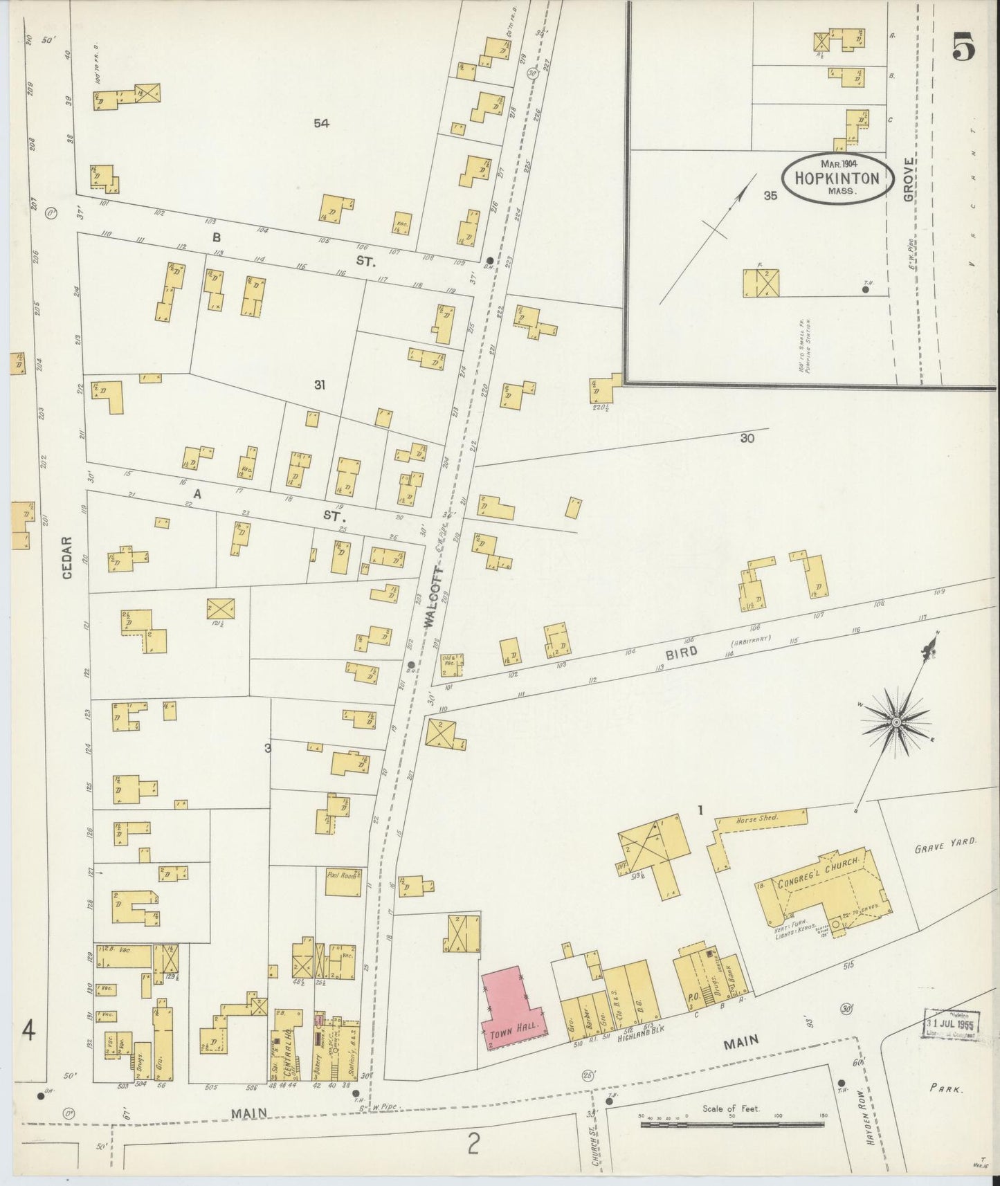 Sanborn Fire Insurance Map from Hopkinton, Middlesex County, Massachusetts (1904), Sheet #0005 - Complete Map Set gallery image, historic Sanborn map, vintage wall art, Massachusetts Massachusetts