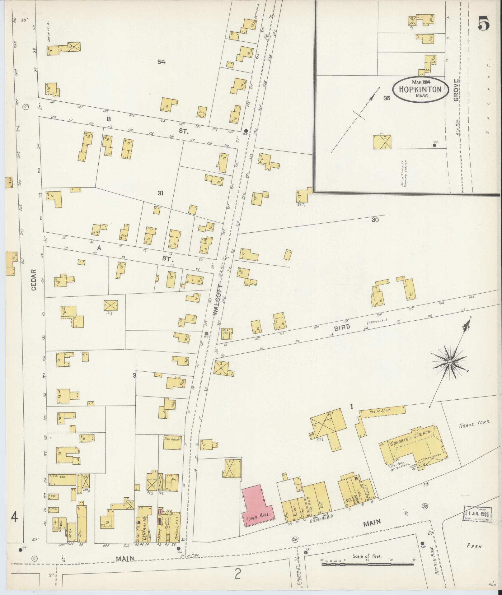 Sanborn Fire Insurance Map from Hopkinton, Middlesex County, Massachusetts (1904), Sheet #0005 - Complete Map Set gallery image, historic Sanborn map, vintage wall art, Massachusetts Massachusetts
