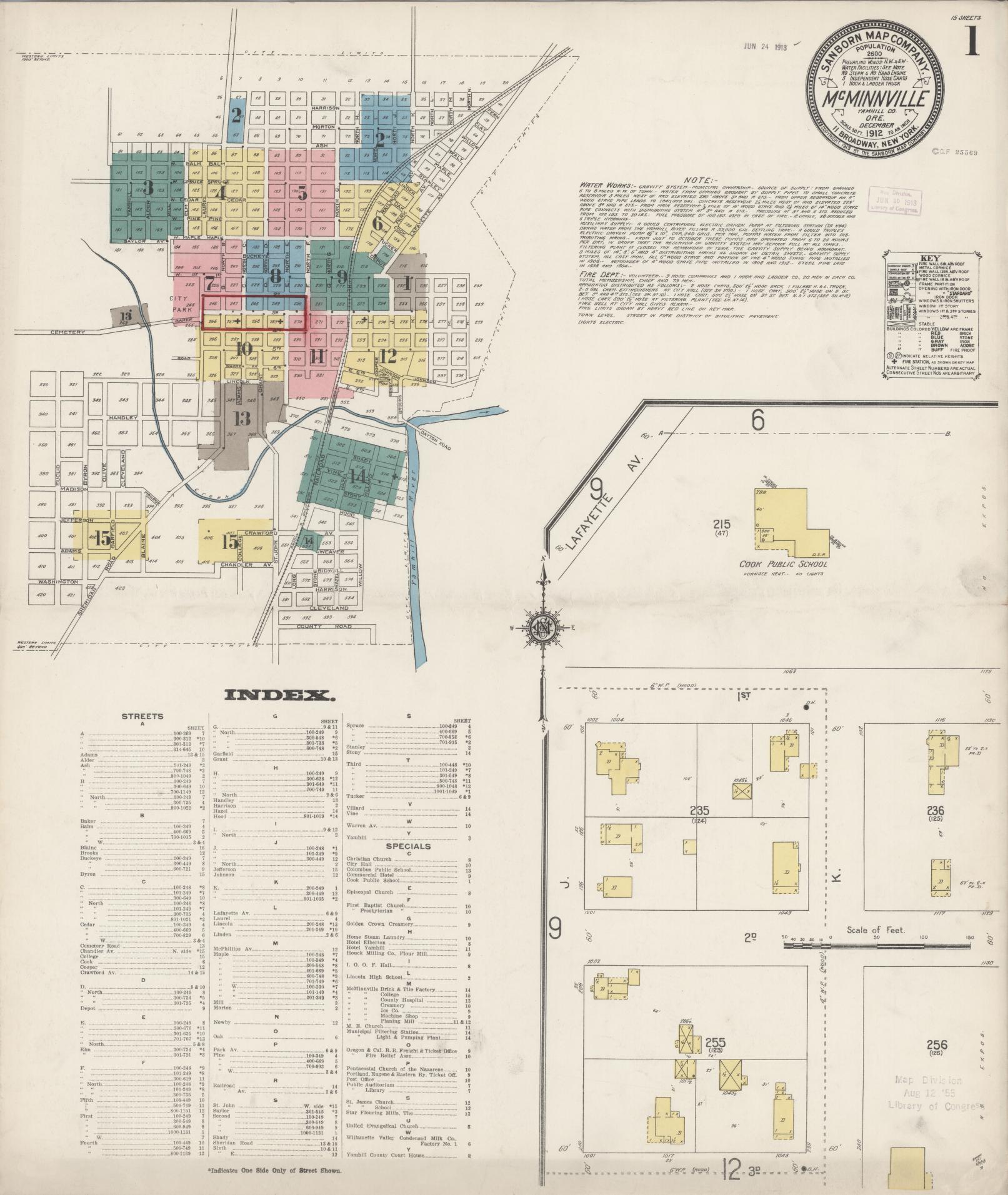 Sanborn Fire Insurance Map from McMinnville, Yamhill County, Oregon (1912), Sheet #0001 - Historic Sanborn Fire Insurance Map Print, vintage old map wall art, antique decor, genealogy gift, Oregon Oregon map