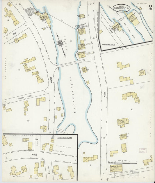 Sanborn Fire Insurance Map from Cherryfield, Washington County, Maine (1911), Sheet #0002 - Historic Sanborn Fire Insurance Map Print, vintage old map wall art, antique decor, genealogy gift, Maine Maine map