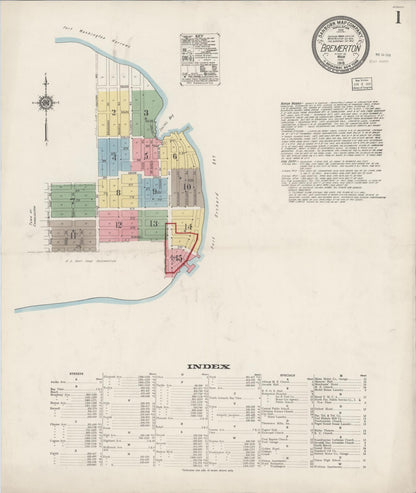 Sanborn Fire Insurance Map from Bremerton, Kitsap County, Washington (1918), Sheet #0001 - Complete Map Set gallery image, historic Sanborn map, vintage wall art, Washington Washington