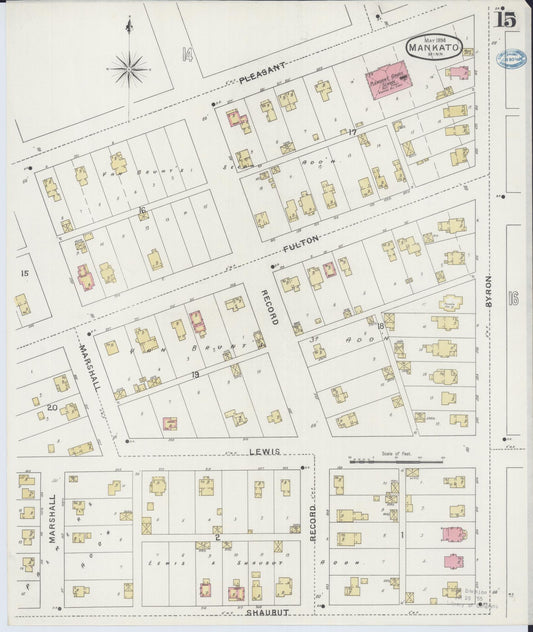 Sanborn Fire Insurance Map from Mankato, Blue Earth County, Minnesota (1894), Sheet #0015 - Historic Sanborn Fire Insurance Map Print, vintage old map wall art, antique decor, genealogy gift, Minnesota Minnesota map