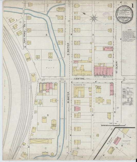 Sanborn Fire Insurance Map from Pocahontas, Tazewell County, Virginia (1893), Sheet #0001 - Historic Sanborn Fire Insurance Map Print, vintage old map wall art, antique decor, genealogy gift, Virginia Virginia map