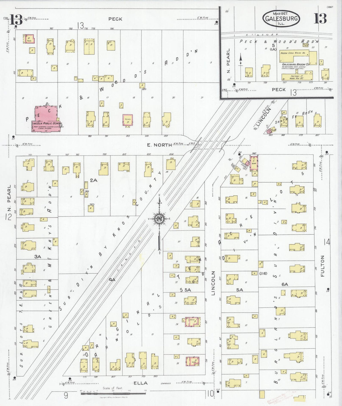 Sanborn Fire Insurance Map from Galesburg, Knox County, Illinois (1927), Sheet #0013 - Complete Map Set gallery image, historic Sanborn map, vintage wall art, Illinois Illinois