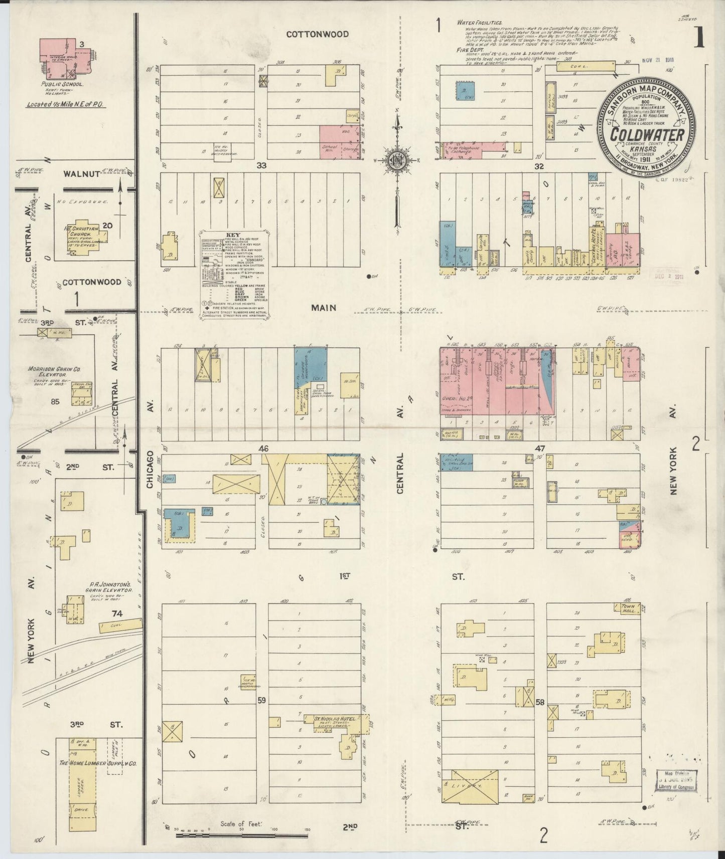 Sanborn Fire Insurance Map from Coldwater, Comanche County, Kansas. (1911) – Historic Sanborn Fire Insurance Map Print