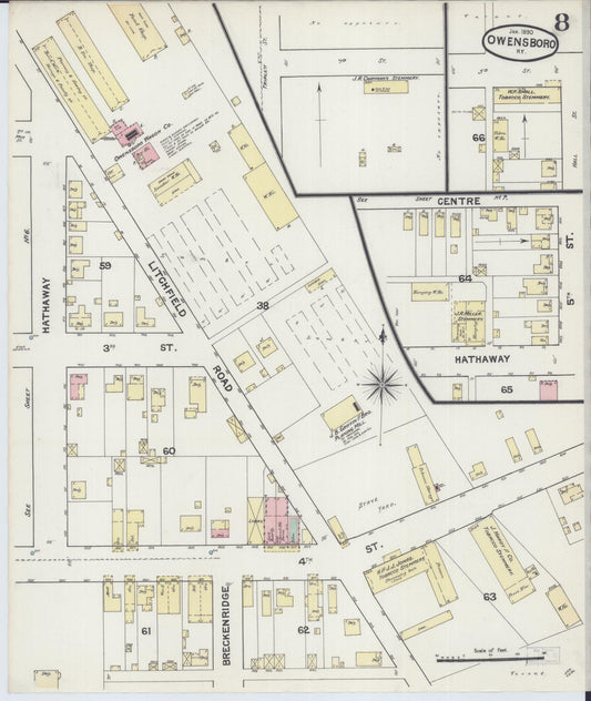 Sanborn Fire Insurance Map from Owensboro, Daviess County, Kentucky (1890), Sheet #0008 - Historic Sanborn Fire Insurance Map Print, vintage old map wall art, antique decor, genealogy gift, Kentucky Kentucky map