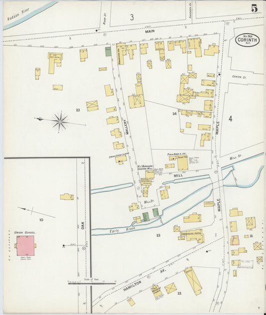 Sanborn Fire Insurance Map from Corinth, Saratoga County, New York (1900), Sheet #0005 - Historic Sanborn Fire Insurance Map Print, vintage old map wall art, antique decor, genealogy gift, New York New York map