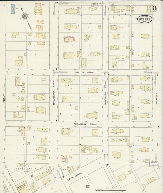 Sanborn Fire Insurance Map from De Pere, Brown County, Wisconsin (1914), Sheet #0008 - Historic Sanborn Fire Insurance Map Print, vintage old map wall art, antique decor, genealogy gift, Wisconsin Wisconsin map
