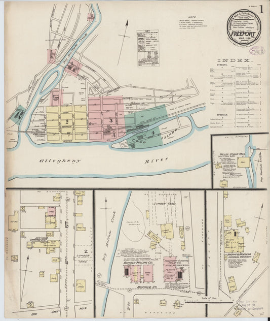 Sanborn Fire Insurance Map from Freeport, Armstrong County, Pennsylvania (1886), Sheet #0001 - Historic Sanborn Fire Insurance Map Print, vintage old map wall art, antique decor, genealogy gift, Pennsylvania Pennsylvania map