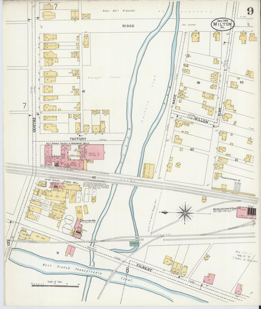Sanborn Fire Insurance Map from Milton, Northumberland County, Pennsylvania (1906), Sheet #0009 - Historic Sanborn Fire Insurance Map Print, vintage old map wall art, antique decor, genealogy gift, Pennsylvania Pennsylvania map
