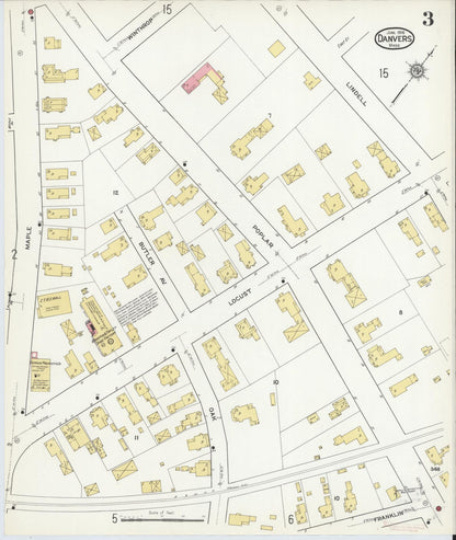 Sanborn Fire Insurance Map from Danvers, Essex County, Massachusetts (1916), Sheet #0003 - Historic Sanborn Fire Insurance Map Print, vintage old map wall art, antique decor, genealogy gift, Massachusetts Massachusetts map