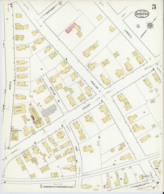 Sanborn Fire Insurance Map from Danvers, Essex County, Massachusetts (1916), Sheet #0003 - Historic Sanborn Fire Insurance Map Print, vintage old map wall art, antique decor, genealogy gift, Massachusetts Massachusetts map