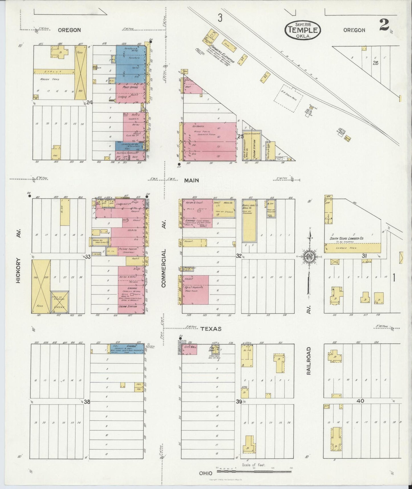 Sanborn Fire Insurance Map from Temple, Cotton County, Oklahoma (1916), Sheet #0002 - Historic Sanborn Fire Insurance Map Print, vintage old map wall art, antique decor, genealogy gift, Oklahoma Oklahoma map