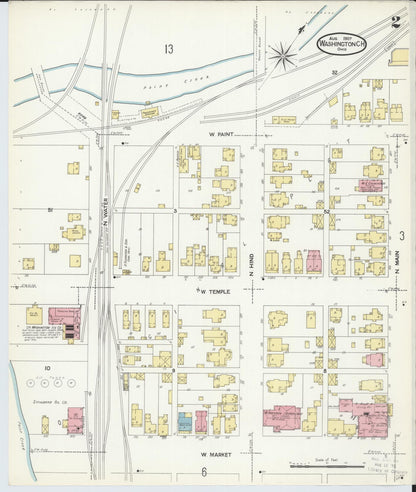Sanborn Fire Insurance Map from Washington Court House, Fayette County, Ohio (1907), Sheet #0002 - Historic Sanborn Fire Insurance Map Print, vintage old map wall art, antique decor, genealogy gift, Ohio Ohio map