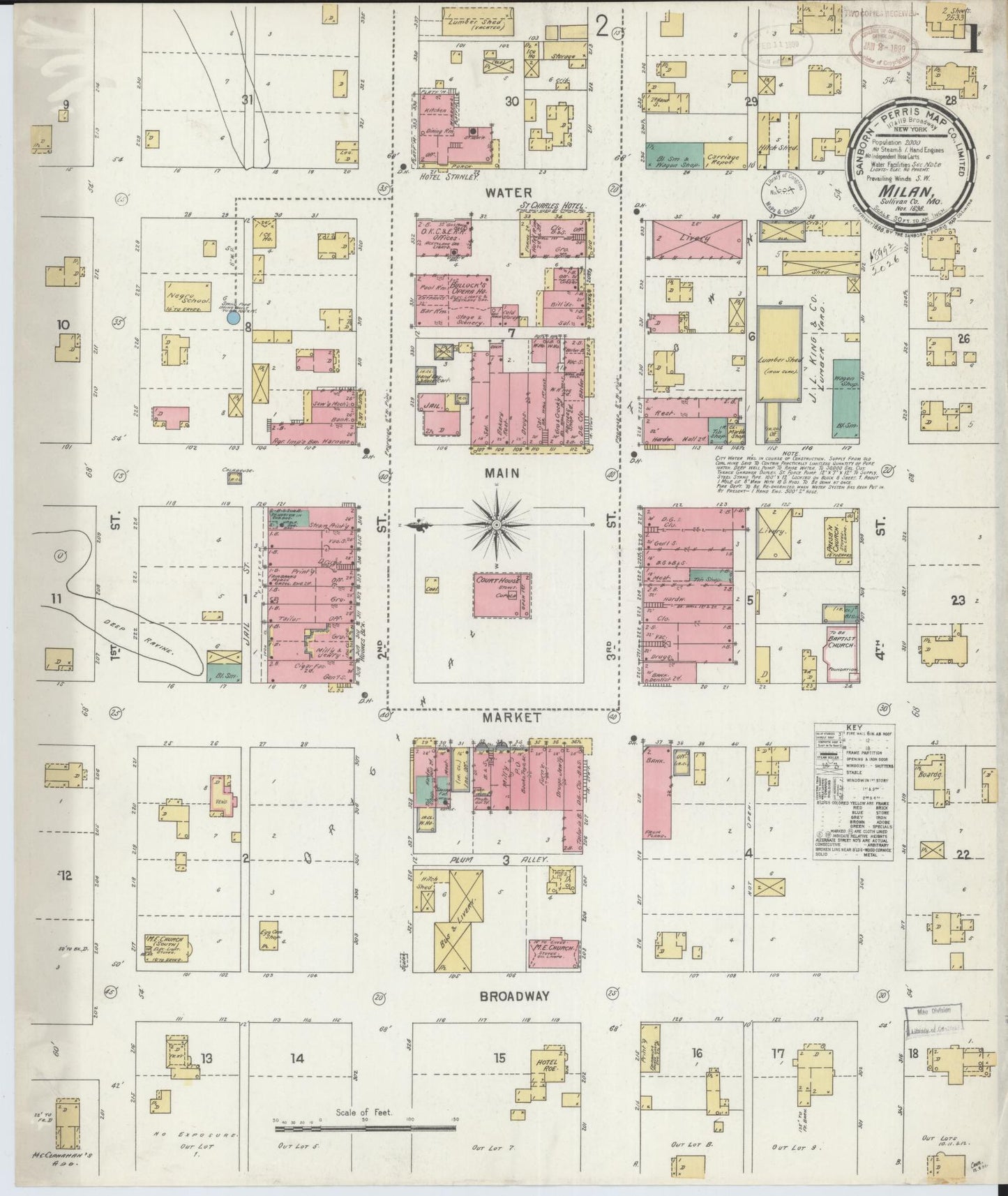 Sanborn Fire Insurance Map from Milan, Sullivan County, Missouri (1898), Sheet #0001 - Historic Sanborn Fire Insurance Map Print, vintage old map wall art, antique decor, genealogy gift, Missouri Missouri map