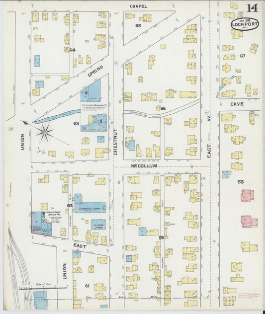 Sanborn Fire Insurance Map from Lockport, Niagara County, New York (1892), Sheet #0014 - Historic Sanborn Fire Insurance Map Print, vintage old map wall art, antique decor, genealogy gift, New York New York map
