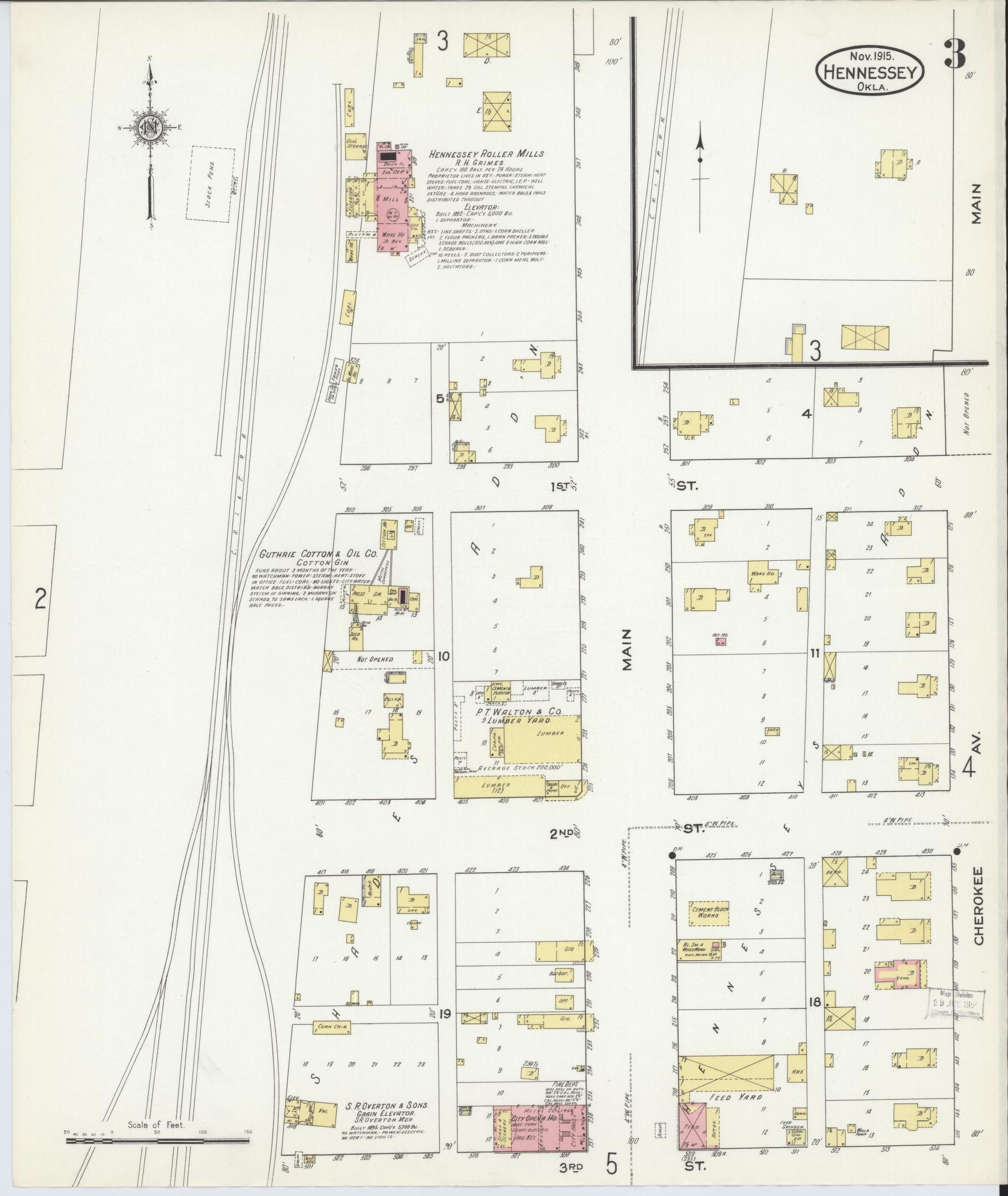 Sanborn Fire Insurance Map from Hennessey, Kingfisher County, Oklahoma (1915), Sheet #0003 - Complete Map Set gallery image, historic Sanborn map, vintage wall art, Oklahoma Oklahoma