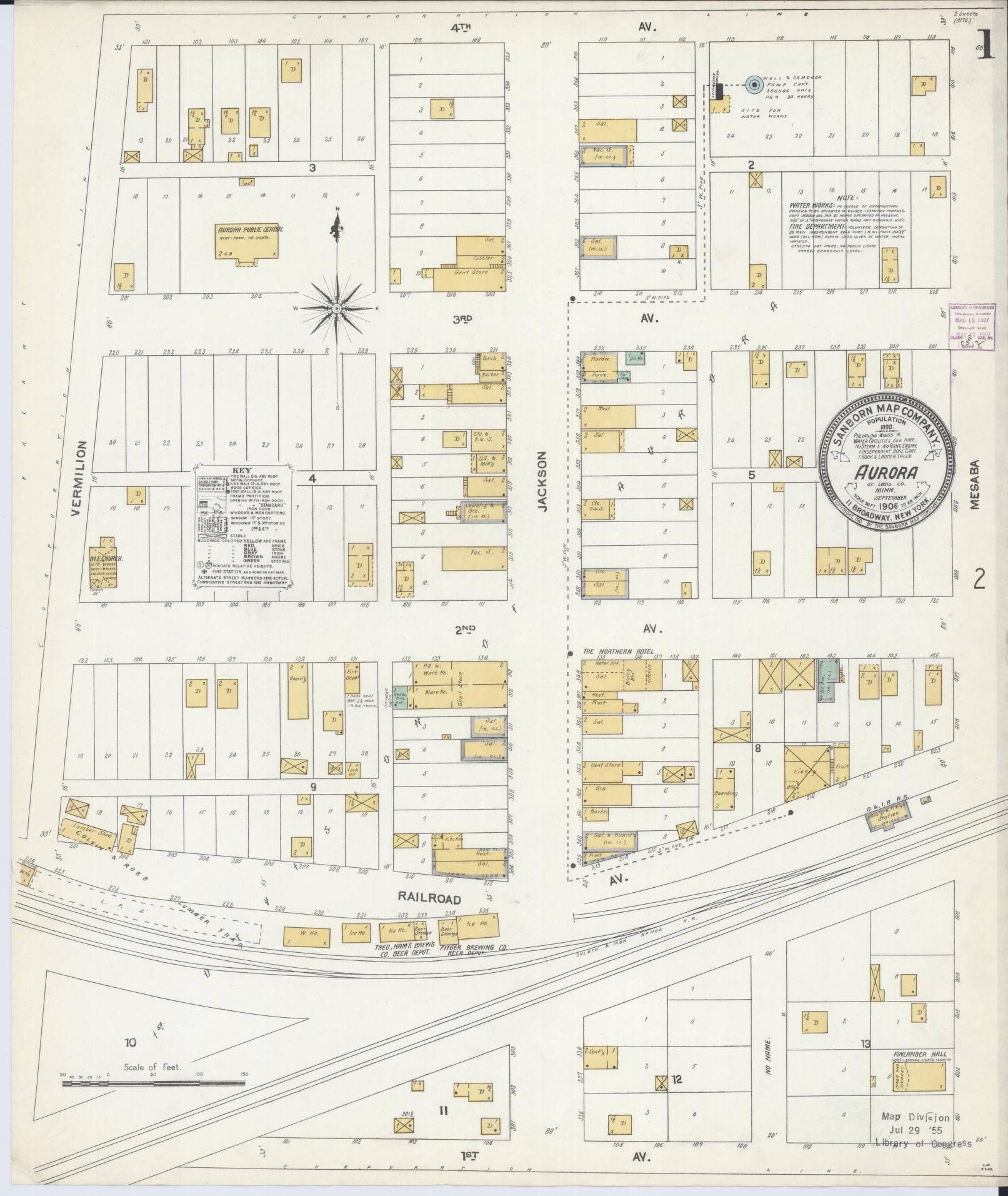 Sanborn Fire Insurance Map from Aurora, Saint Louis County, Minnesota (1906), Sheet #0001 - Historic Sanborn Fire Insurance Map Print, vintage old map wall art, antique decor, genealogy gift, Minnesota Minnesota map