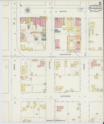 Sanborn Fire Insurance Map from Tuscaloosa, Tuscaloosa County, Alabama (1894), Sheet #0005 - Complete Map Set gallery image, historic Sanborn map, vintage wall art, Alabama Alabama