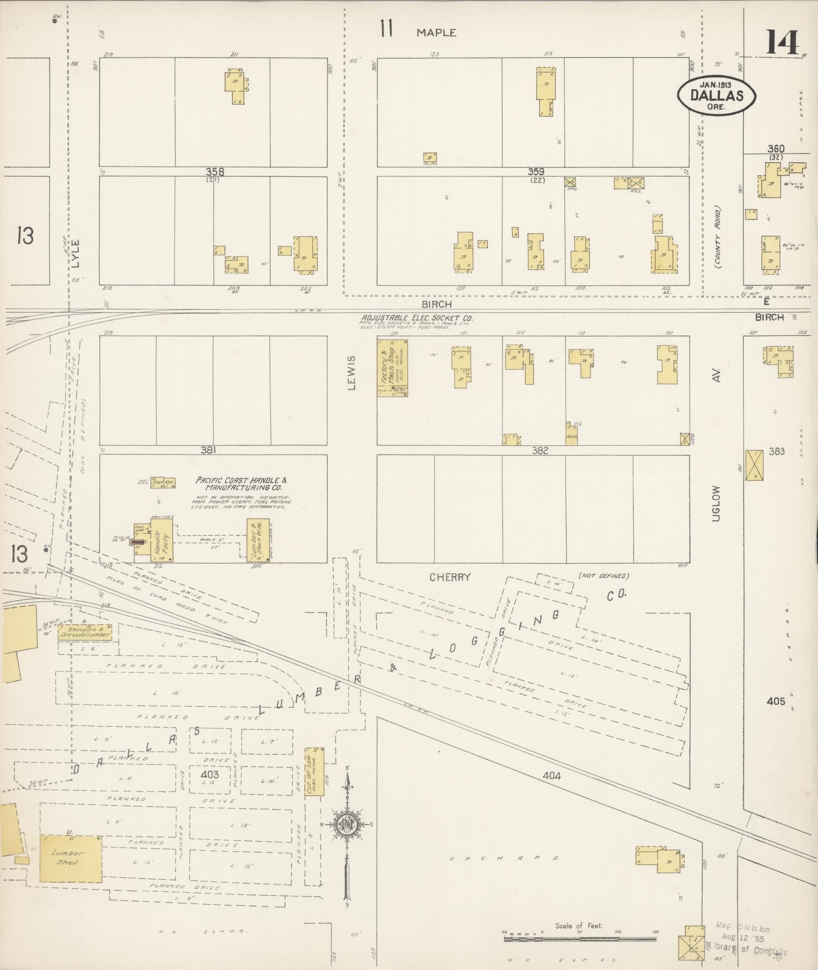Sanborn Fire Insurance Map from Dallas, Polk County, Oregon (1913), Sheet #0014 - Historic Sanborn Fire Insurance Map Print, vintage old map wall art, antique decor, genealogy gift, Oregon Oregon map