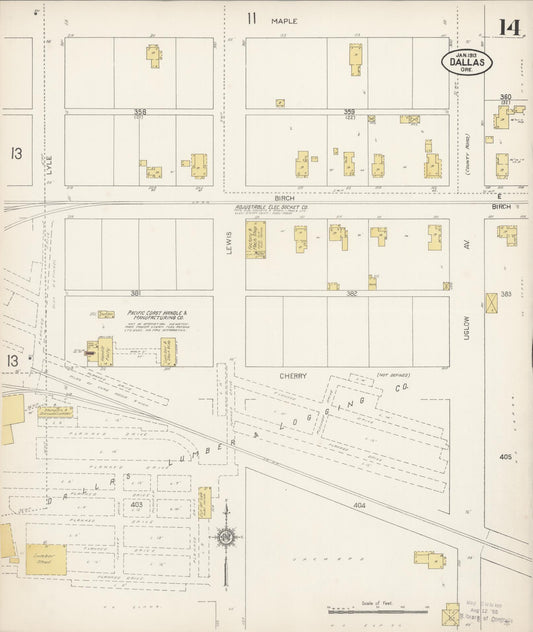 Sanborn Fire Insurance Map from Dallas, Polk County, Oregon (1913), Sheet #0014 - Historic Sanborn Fire Insurance Map Print, vintage old map wall art, antique decor, genealogy gift, Oregon Oregon map