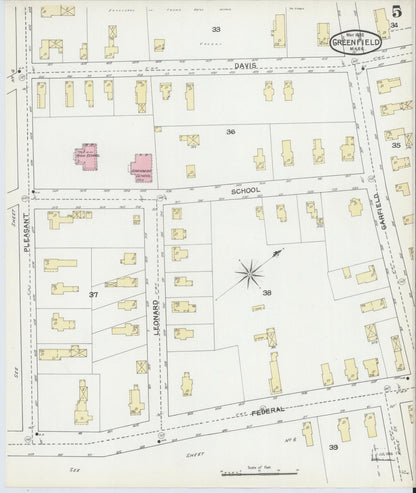 Sanborn Fire Insurance Map from Greenfield, Franklin County, Massachusetts (1892), Sheet #0005 - Historic Sanborn Fire Insurance Map Print, vintage old map wall art, antique decor, genealogy gift, Massachusetts Massachusetts map