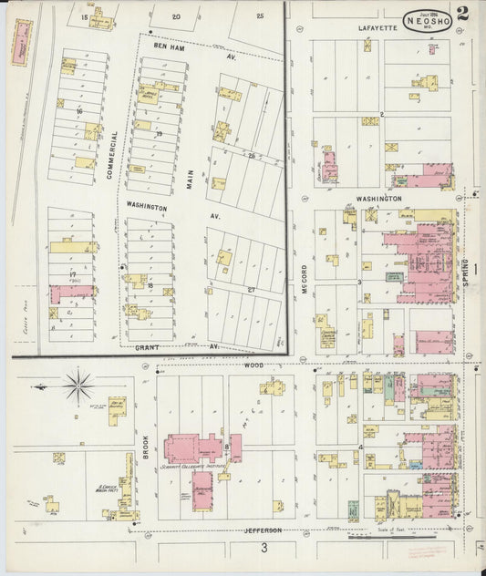 Sanborn Fire Insurance Map from Neosho, Newton County, Missouri (1896), Sheet #0002 - Historic Sanborn Fire Insurance Map Print, vintage old map wall art, antique decor, genealogy gift, Missouri Missouri map