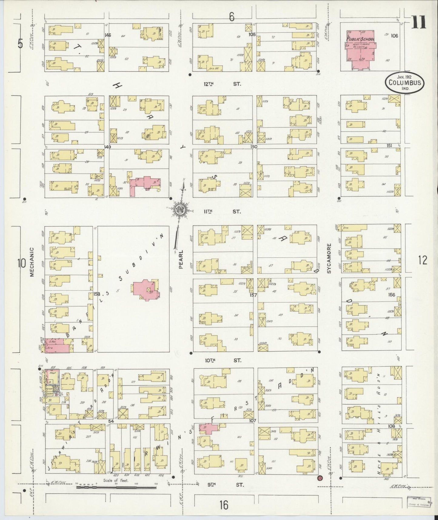 Sanborn Fire Insurance Map from Columbus, Bartholomew County, Indiana (1912), Sheet #0011 - Complete Map Set gallery image, historic Sanborn map, vintage wall art, Indiana Indiana
