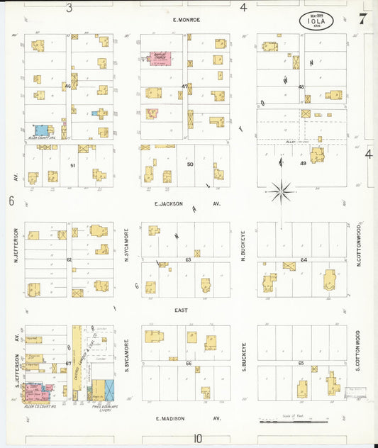Sanborn Fire Insurance Map from Iola, Allen County, Kansas (1899), Sheet #0007 - Historic Sanborn Fire Insurance Map Print, vintage old map wall art, antique decor, genealogy gift, Kansas Kansas map
