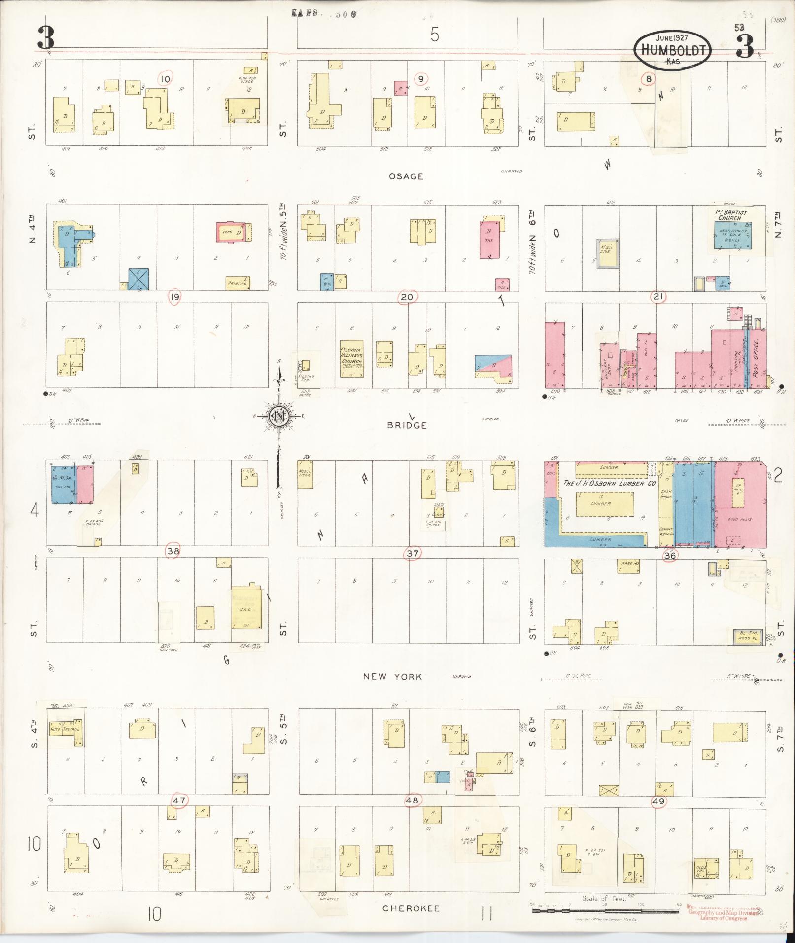Sanborn Fire Insurance Map from Humboldt, Allen County, Kansas (1936), Sheet #0003 - Complete Map Set gallery image, historic Sanborn map, vintage wall art, Kansas Kansas