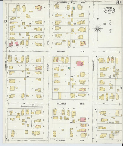 Sanborn Fire Insurance Map from Lansing, Ingham County, Michigan (1898), Sheet #0008 - Historic Sanborn Fire Insurance Map Print, vintage old map wall art, antique decor, genealogy gift, Michigan Michigan map