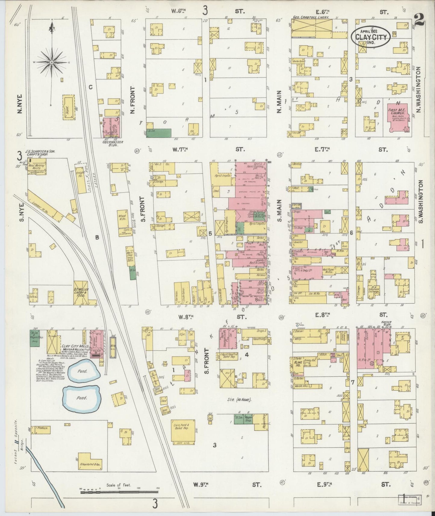 Sanborn Fire Insurance Map from Clay City, Clay County, Indiana (1902), Sheet #0002 - Complete Map Set gallery image, historic Sanborn map, vintage wall art, Indiana Indiana