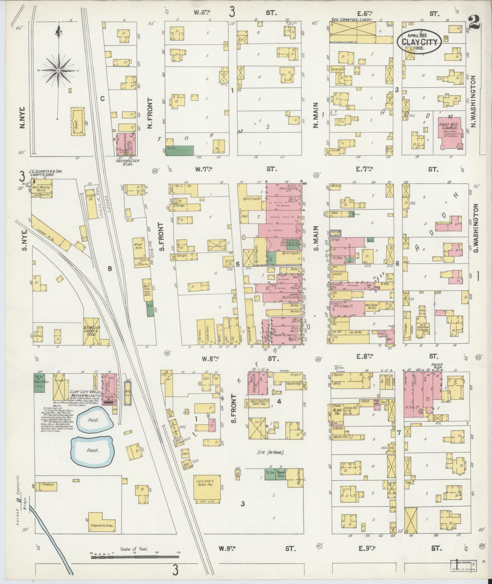 Sanborn Fire Insurance Map from Clay City, Clay County, Indiana (1902), Sheet #0002 - Complete Map Set gallery image, historic Sanborn map, vintage wall art, Indiana Indiana