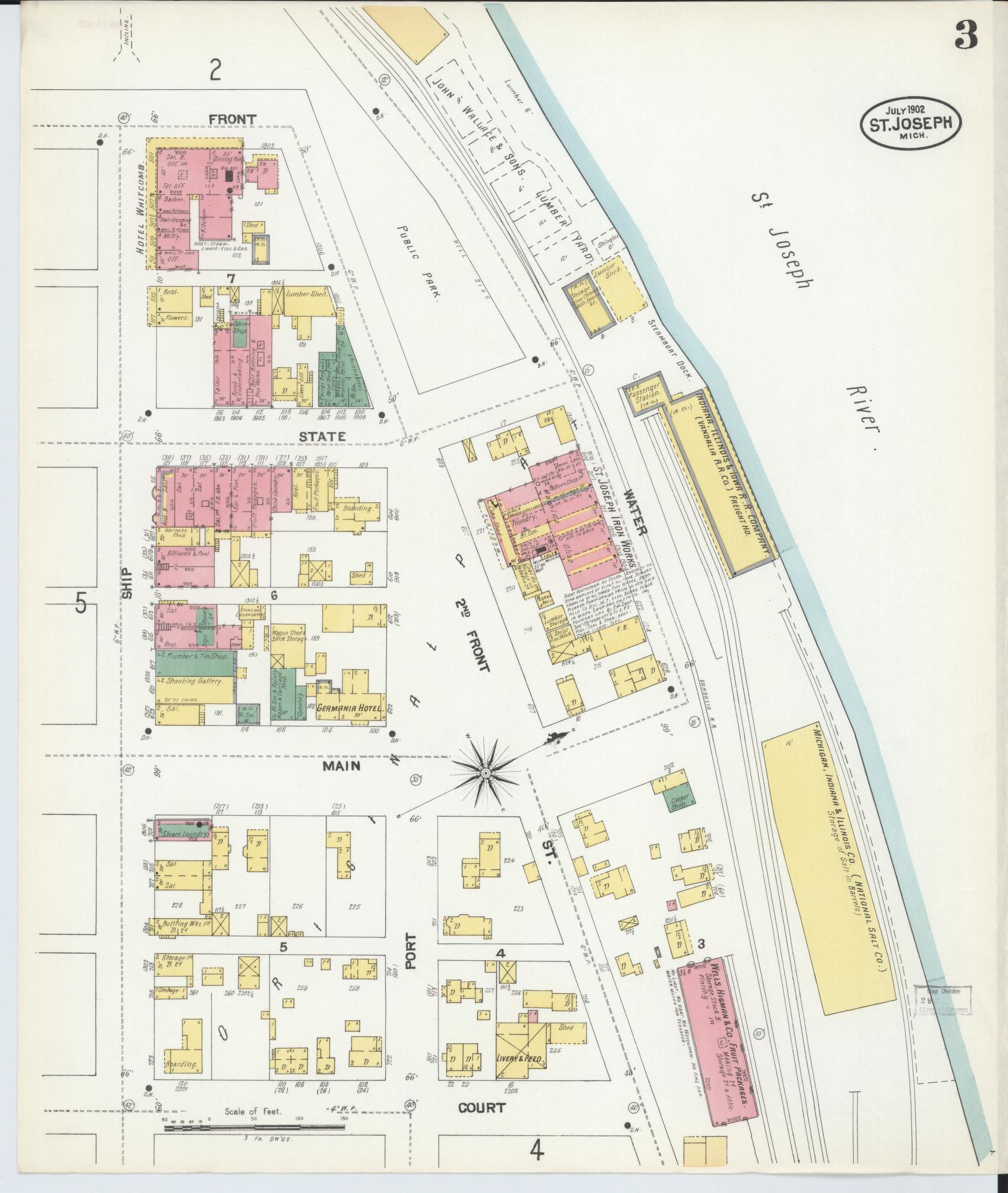 Sanborn Fire Insurance Map from Saint Joseph, Berrien County, Michigan (1902), Sheet #0003 - Complete Map Set gallery image, historic Sanborn map, vintage wall art, Michigan Michigan