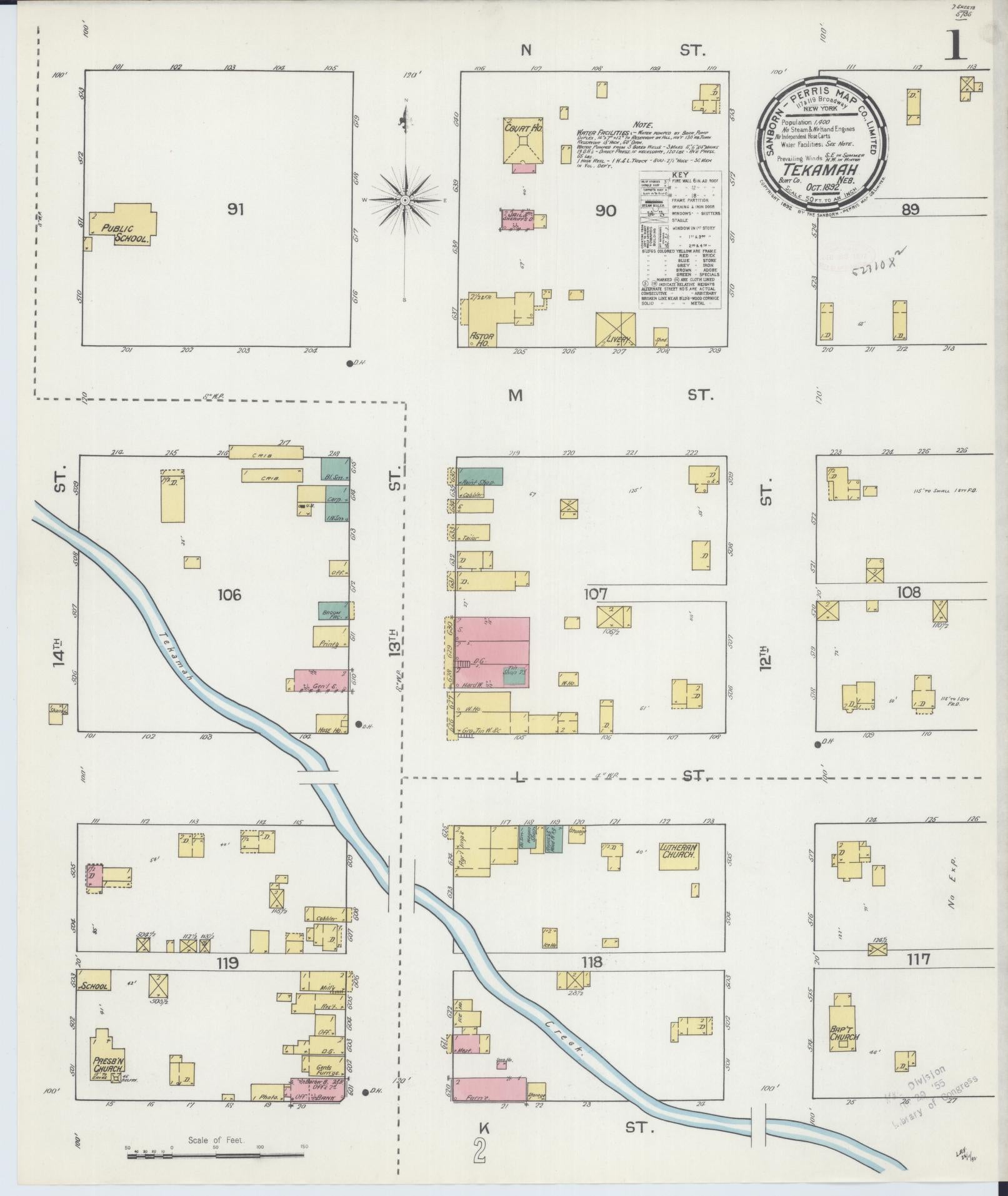 Sanborn Fire Insurance Map from Tekamah, Burt County, Nebraska (1892), Sheet #0001 - Complete Map Set gallery image, historic Sanborn map, vintage wall art, Nebraska Nebraska
