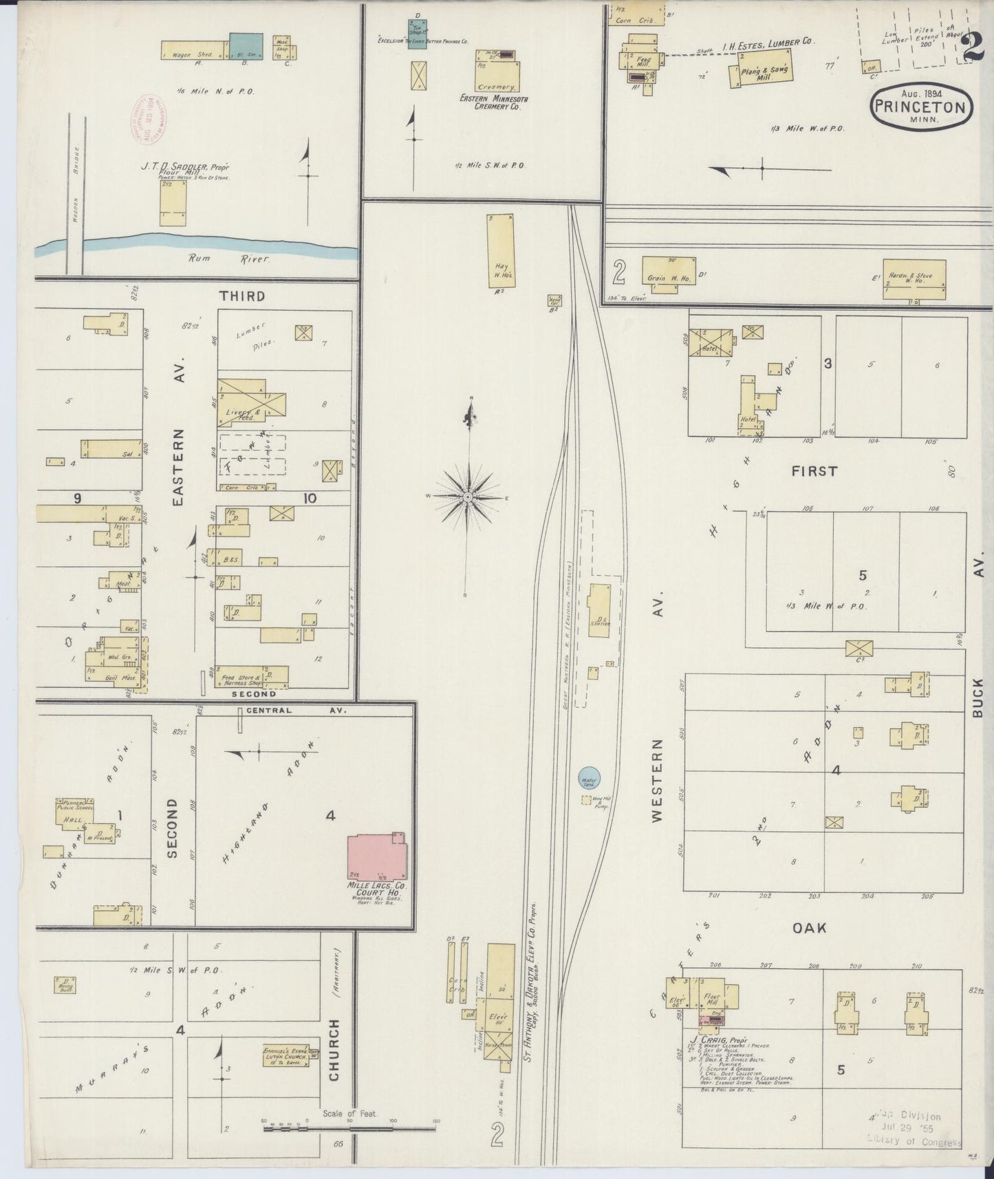 Sanborn Fire Insurance Map from Princeton, Mille Lacs County, Minnesota (1894), Sheet #0002 - Historic Sanborn Fire Insurance Map Print, vintage old map wall art, antique decor, genealogy gift, Minnesota Minnesota map