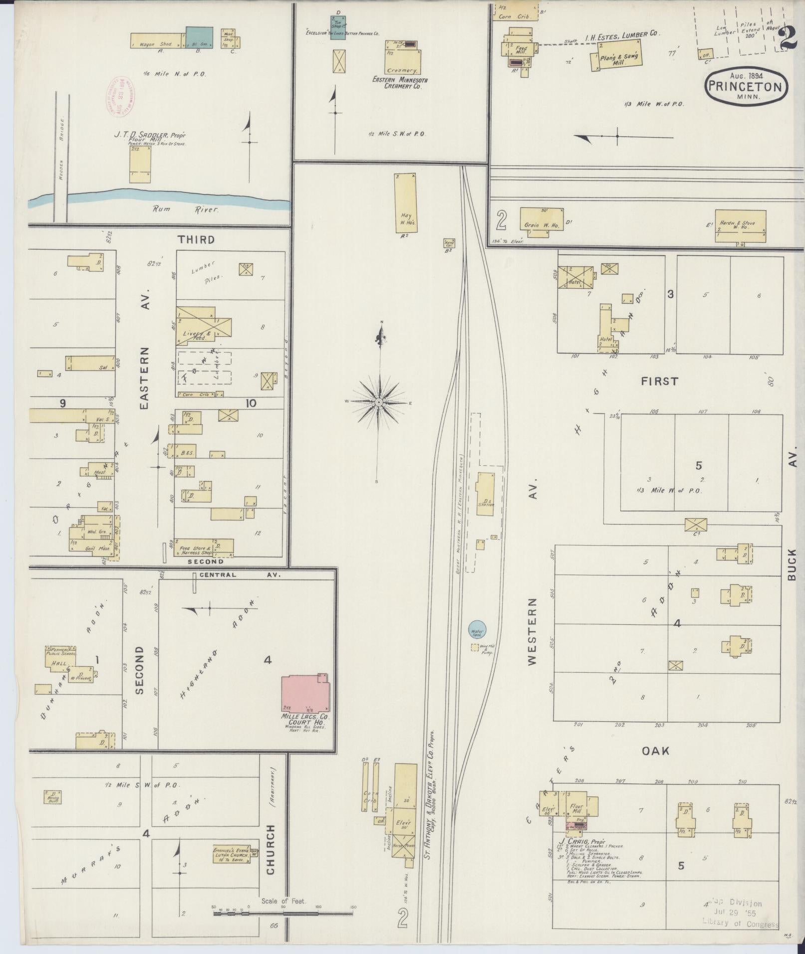 Sanborn Fire Insurance Map from Princeton, Mille Lacs County, Minnesota (1894), Sheet #0002 - Historic Sanborn Fire Insurance Map Print, vintage old map wall art, antique decor, genealogy gift, Minnesota Minnesota map