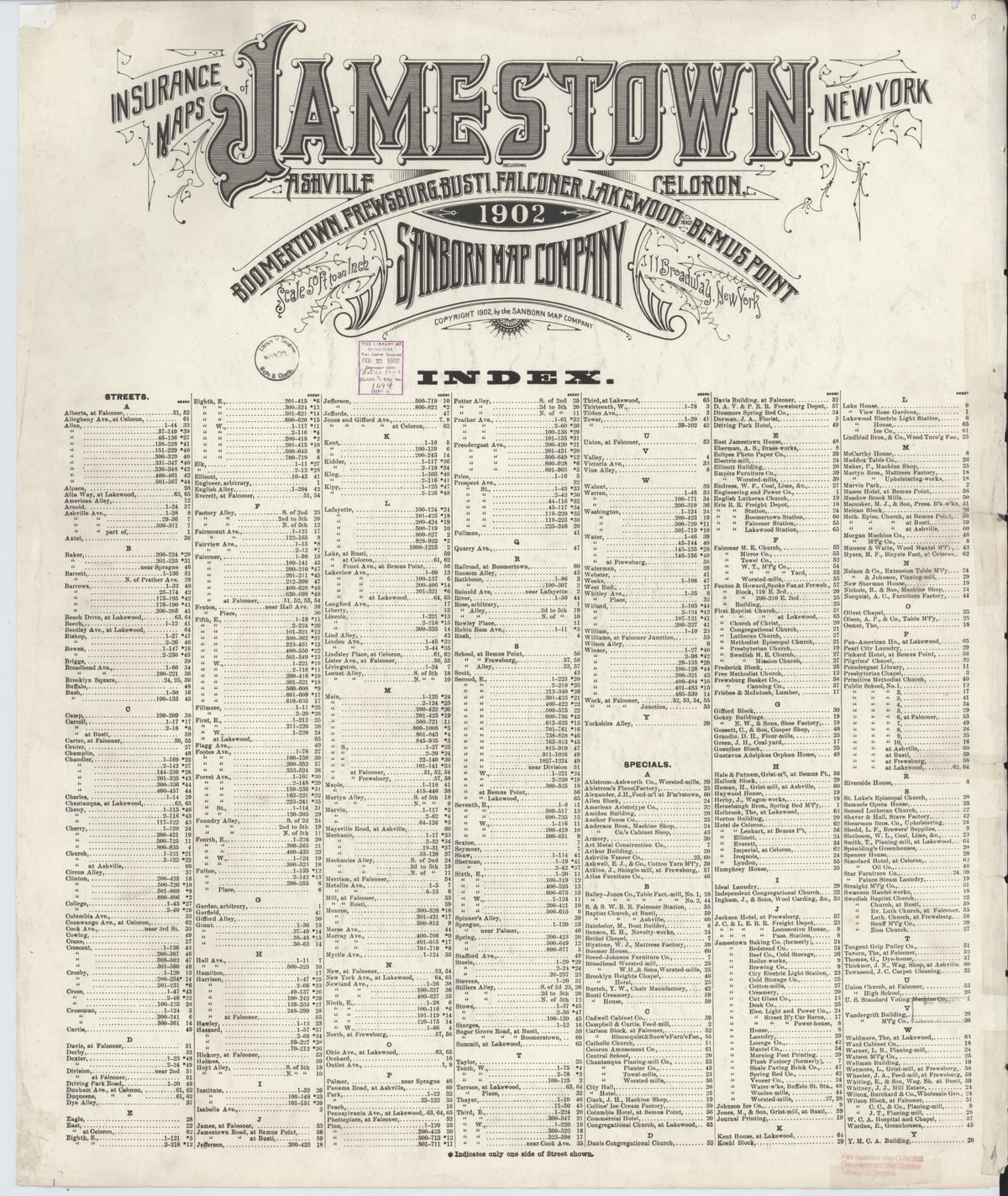 Sanborn Fire Insurance Map from Jamestown, Chautauqua County, New York (1902), Sheet #0001 - Historic Sanborn Fire Insurance Map Print, vintage old map wall art, antique decor, genealogy gift, New York New York map