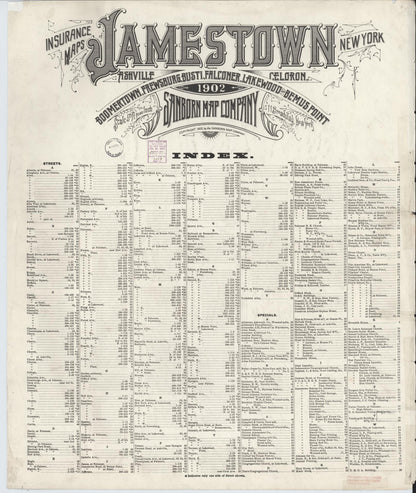 Sanborn Fire Insurance Map from Jamestown, Chautauqua County, New York (1902), Sheet #0001 - Historic Sanborn Fire Insurance Map Print, vintage old map wall art, antique decor, genealogy gift, New York New York map
